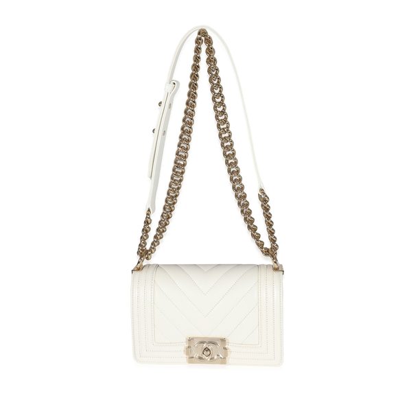 Chanel 23C White Caviar Chevron Small Boy Bag - Picture 4 of 8
